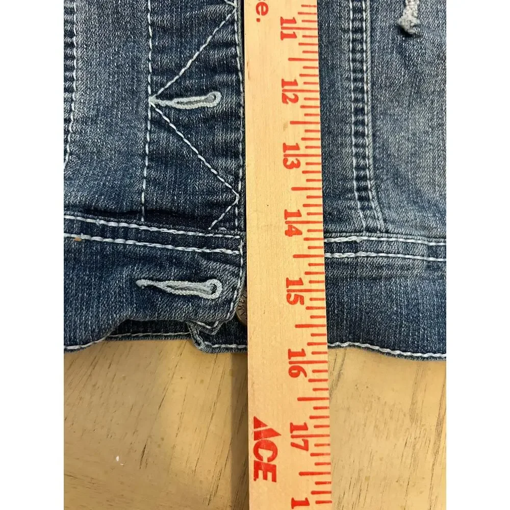 Y2K Cropped Jean Jacket Women's S Western Rhinestone Bling Sexy Hipster Country